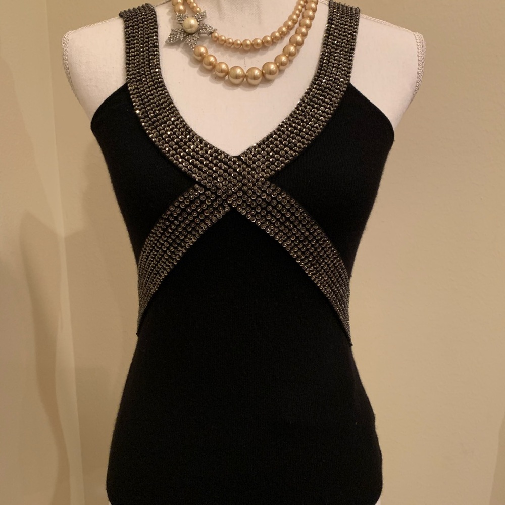 Gianni Bini Cashmere Black Tank Top with Gold NWT